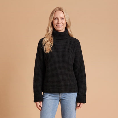 Waffle Knit Turtleneck Sweater, Oversized Winter Jumper 1