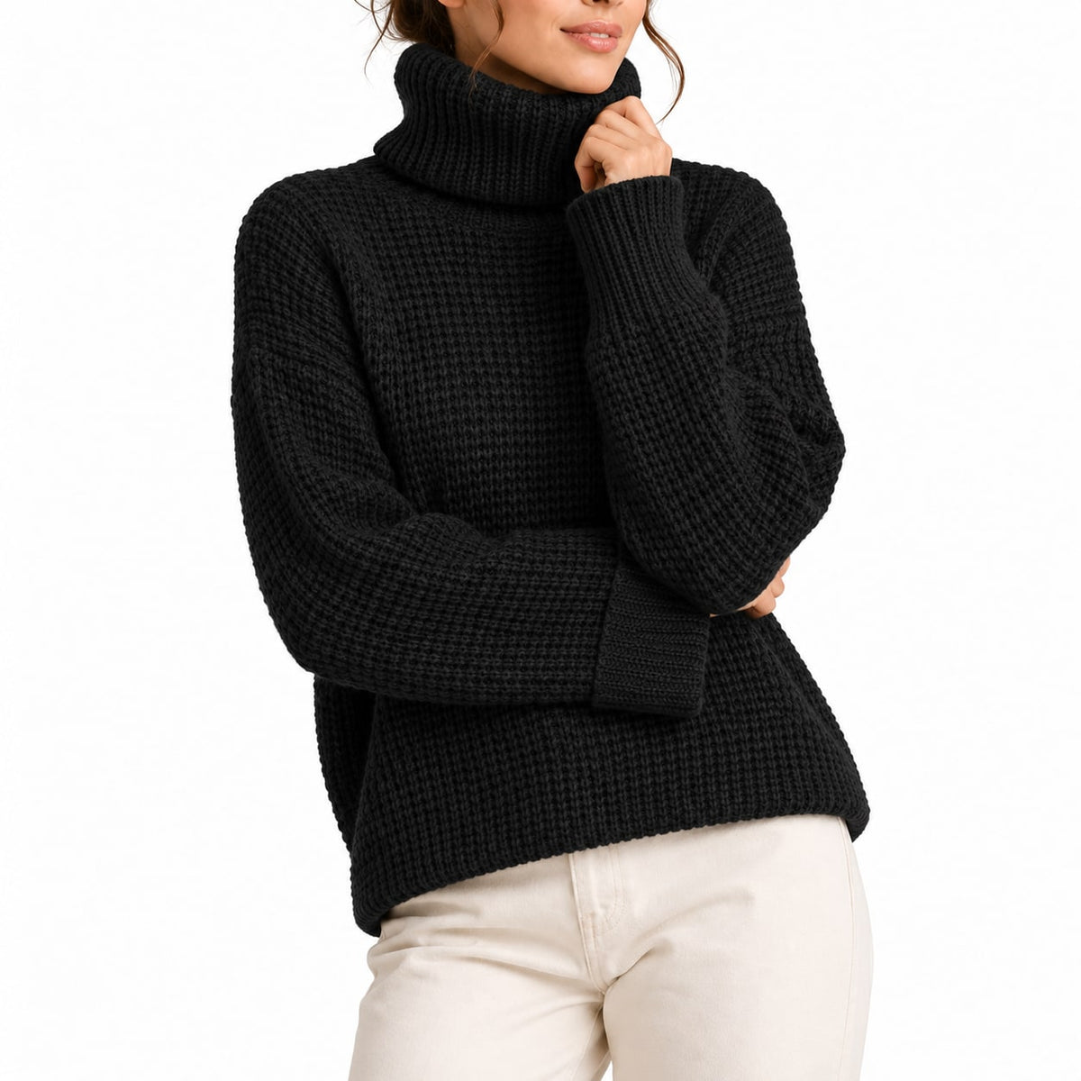 Waffle Knit Turtleneck Sweater, Oversized Winter Jumper 2