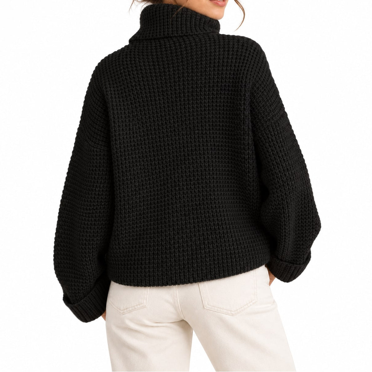 Waffle Knit Turtleneck Sweater, Oversized Winter Jumper 3