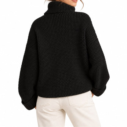 Waffle Knit Turtleneck Sweater, Oversized Winter Jumper 3
