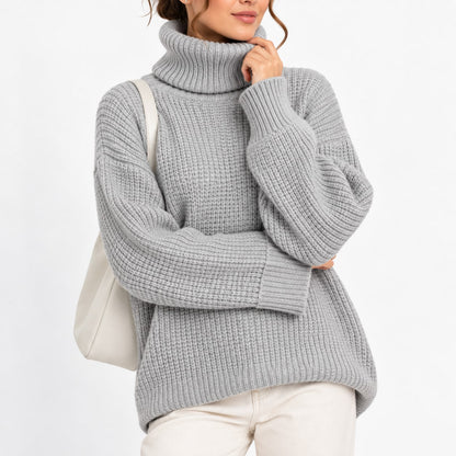 Waffle Knit Turtleneck Sweater, Oversized Winter Jumper 4