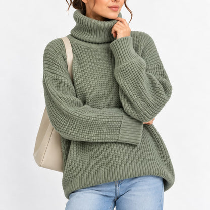 Waffle Knit Turtleneck Sweater, Oversized Winter Jumper 5