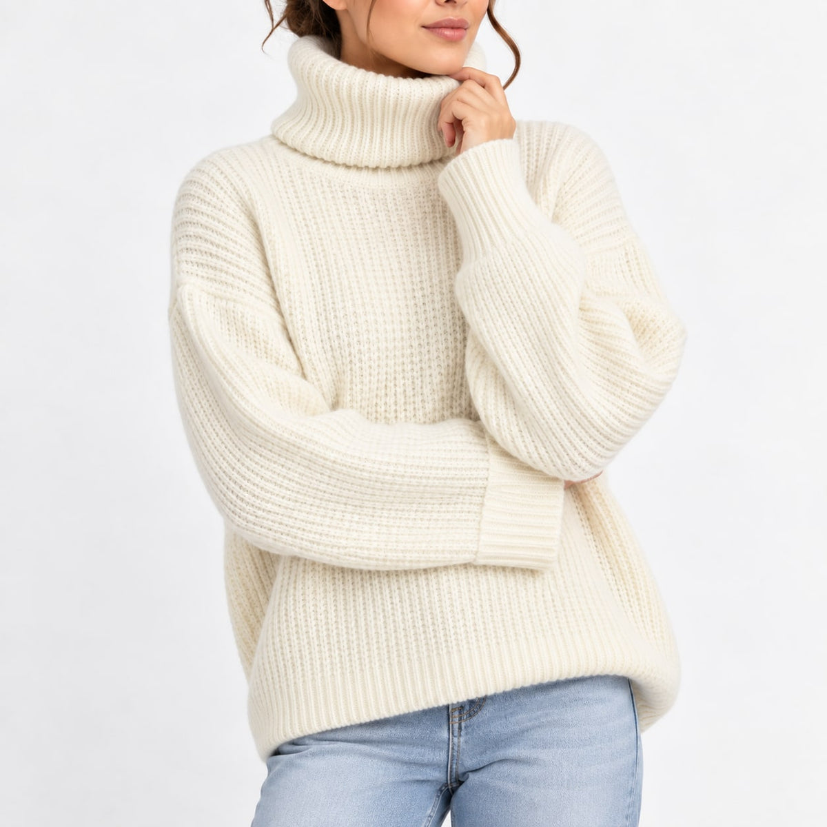 Waffle Knit Turtleneck Sweater, Oversized Winter Jumper 6
