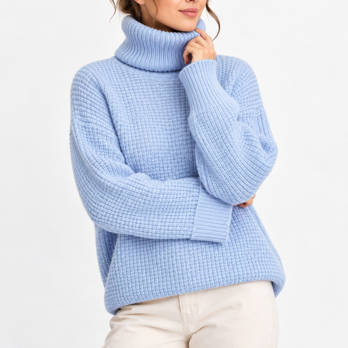 Waffle Knit Turtleneck Sweater, Oversized Winter Jumper 8