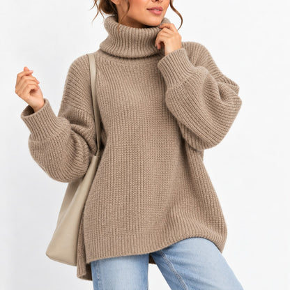 Waffle Knit Turtleneck Sweater, Oversized Winter Jumper 9