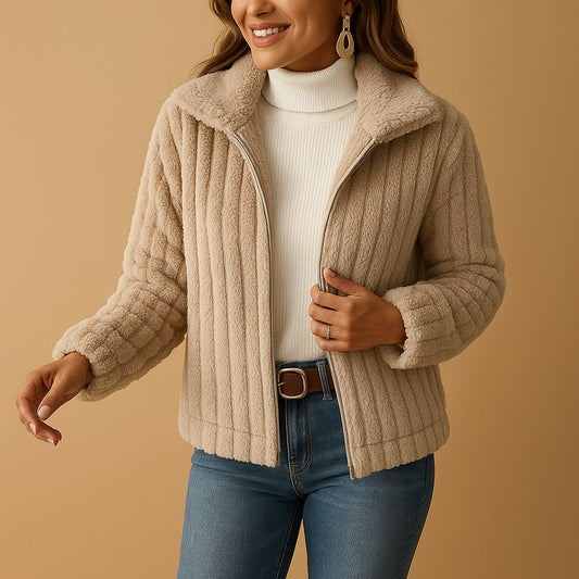 Fleece Zip-Up Cardigan with High Collar and Pockets 2