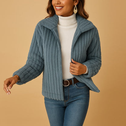 Fleece Zip-Up Cardigan with High Collar and Pockets 3