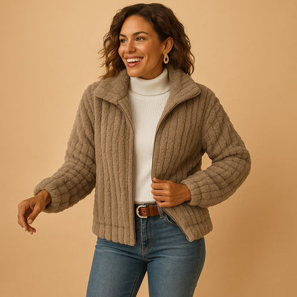Fleece Zip-Up Cardigan with High Collar and Pockets 4
