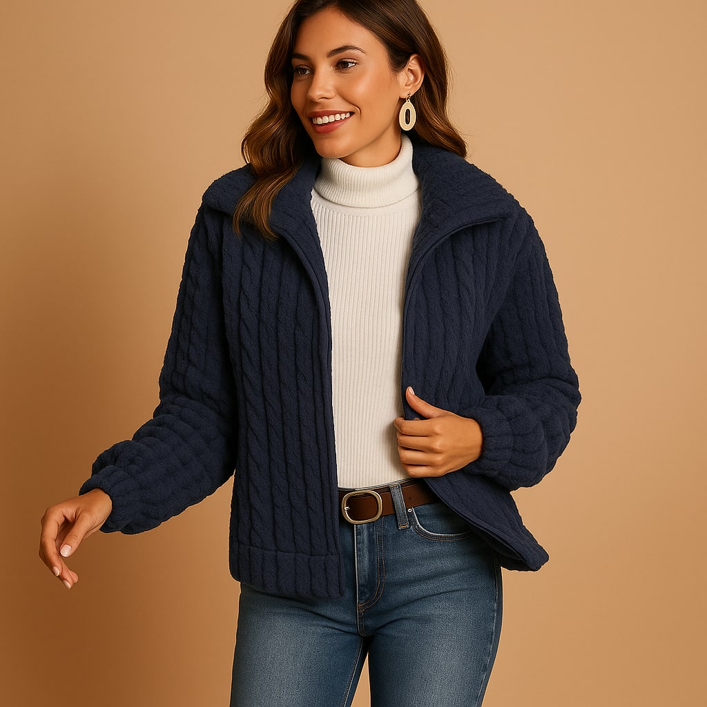 Fleece Zip-Up Cardigan with High Collar and Pockets 5