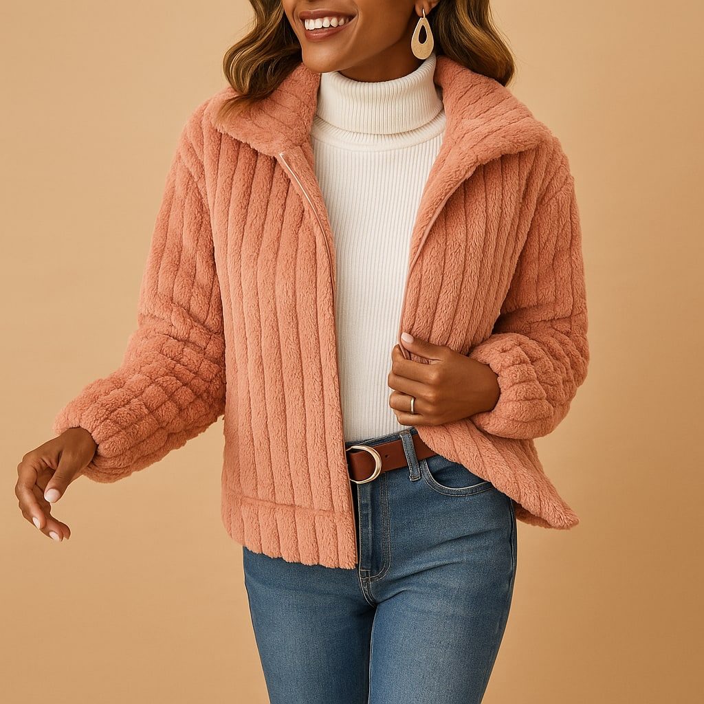 Fleece Zip-Up Cardigan with High Collar and Pockets 6