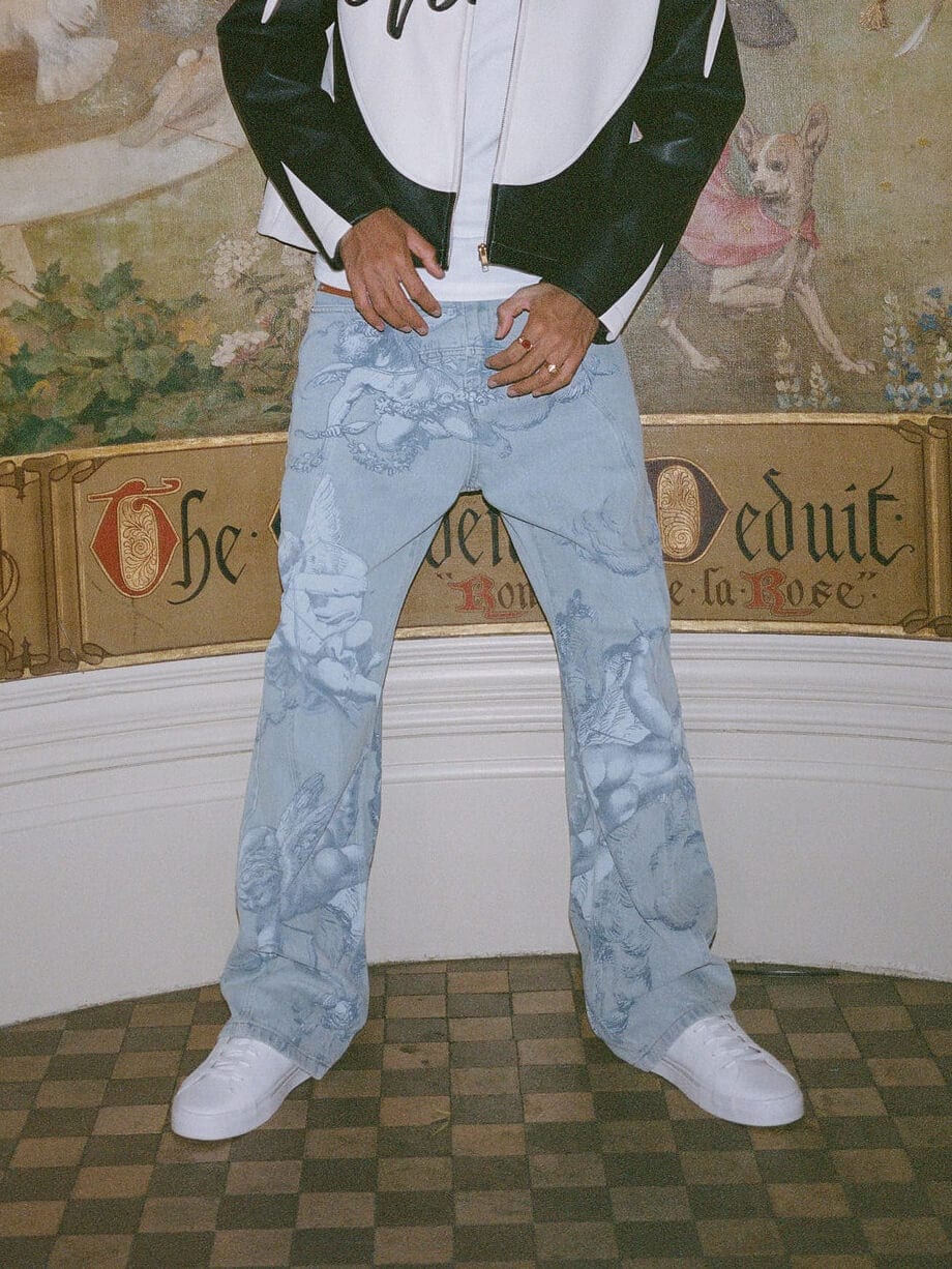 Washed Print Baggy Jeans, Relaxed Straight Leg Denim 5