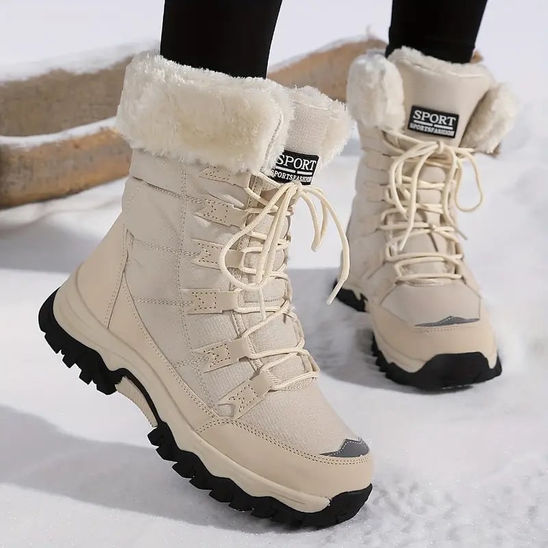 Waterproof Winter Boots with Faux Fur Cuff, Lace Up Snow Boots 2