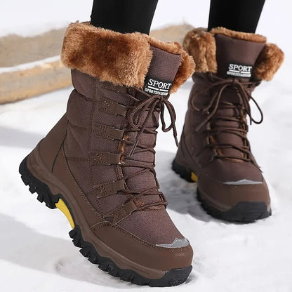 Waterproof Winter Boots with Faux Fur Cuff, Lace Up Snow Boots 3