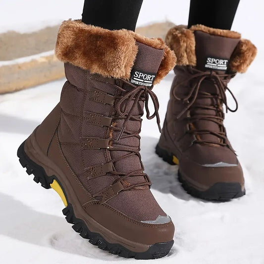 Waterproof Winter Boots with Faux Fur Cuff, Lace Up Snow Boots 3