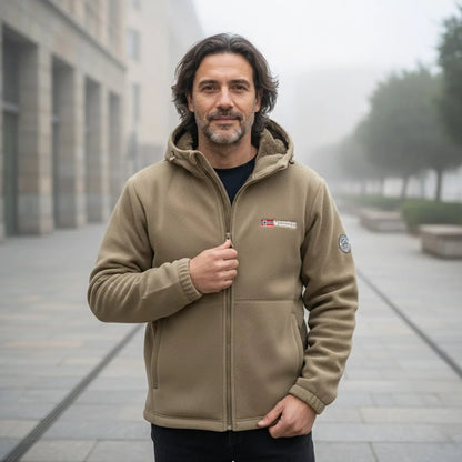 Beige winter comfort fleece jacket with hood 2