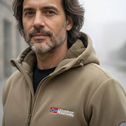 Beige winter comfort fleece jacket with hood 3