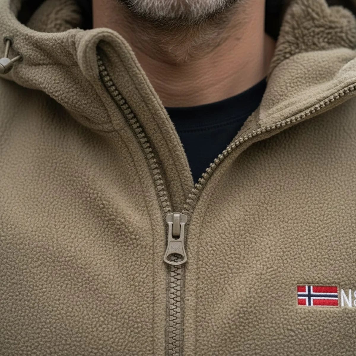 Beige winter comfort fleece jacket with hood 4