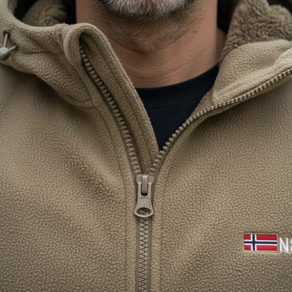 Beige winter comfort fleece jacket with hood 4