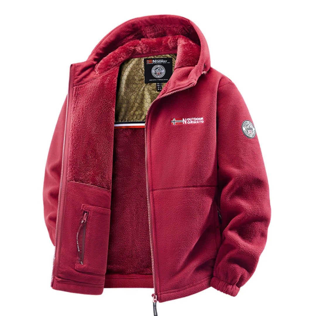 Red winter comfort fleece jacket with hood 5