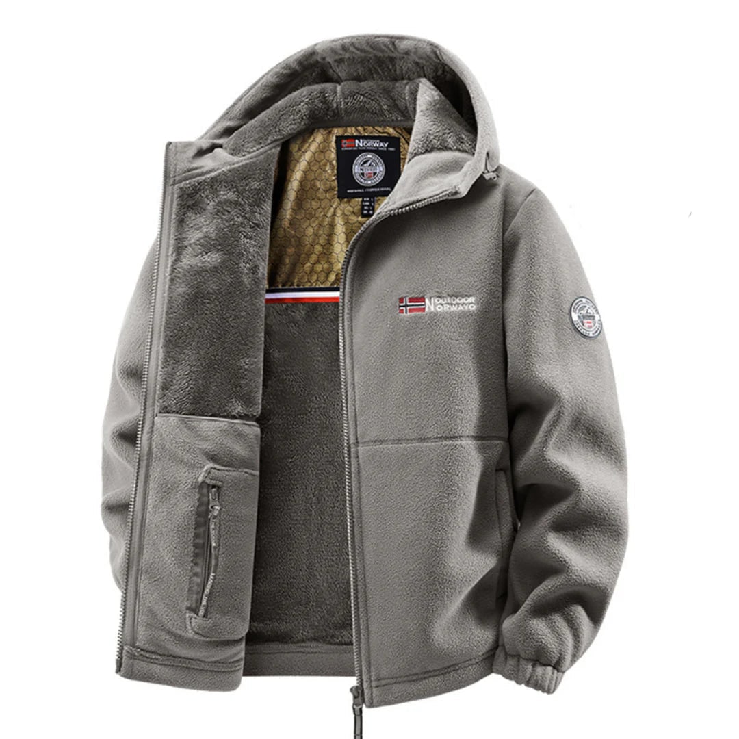 Grey winter comfort fleece jacket with hood 8