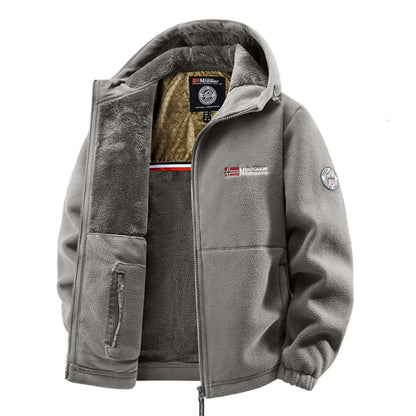 Grey winter comfort fleece jacket with hood 8