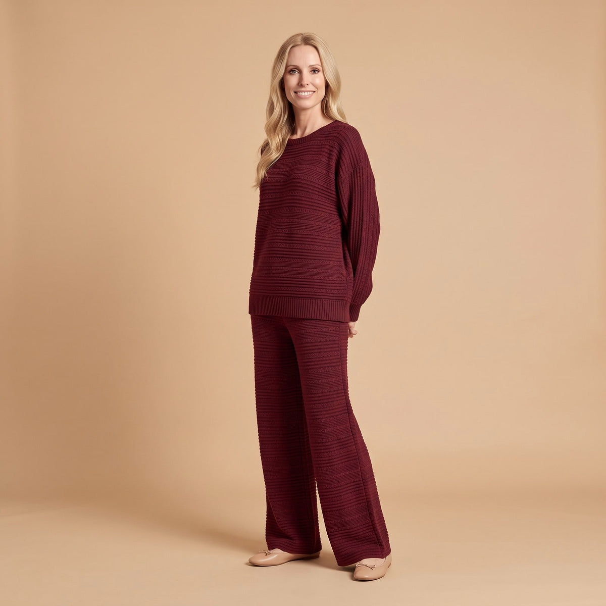 Winter Loungewear Ribbed Knit Set, Relaxed Two Piece Set 1