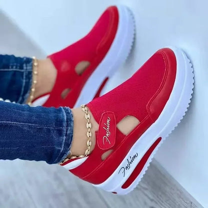 Red breathable slip on shoes with arch support 3