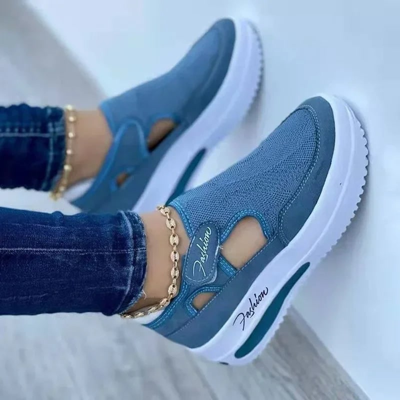 Blue breathable slip on shoes with arch support 4