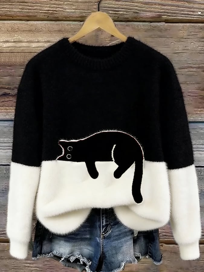 Black and white cat print sweater 3