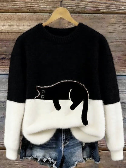 Black and white cat print sweater 3
