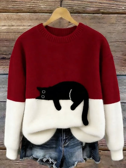 Red and white cat print sweater 4