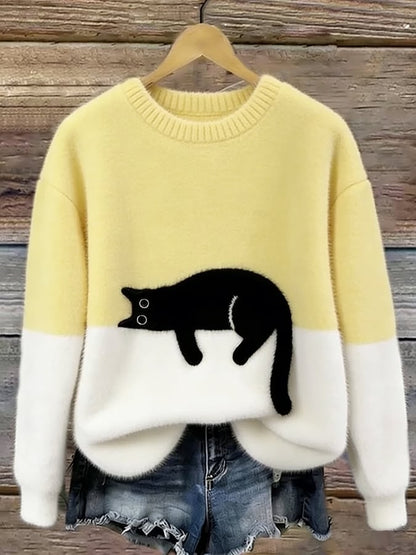 Yellow and white cat print sweater 5