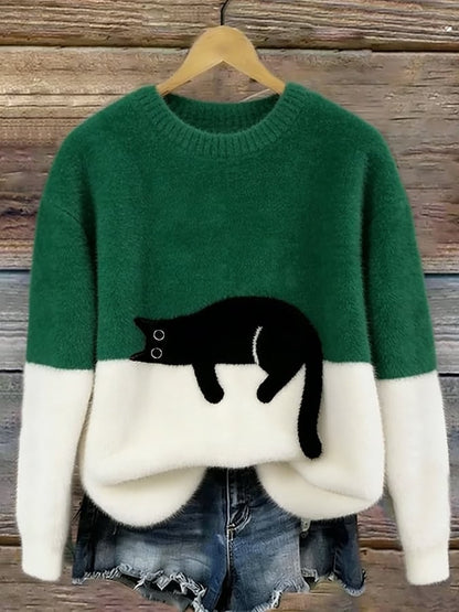 Green and white cat print sweater 6