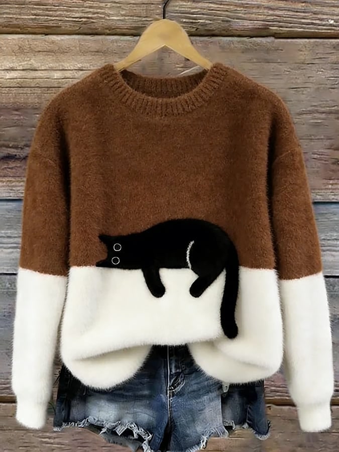 Brown and white cat print sweater 9
