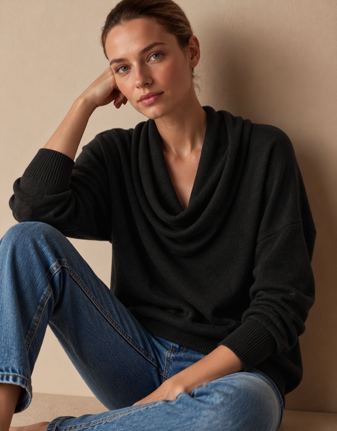 Black cowl neck knit pullover sweater 7