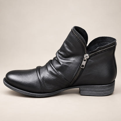Black ankle boot with side zip, side view 7