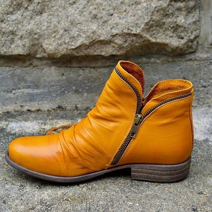 Yellow ankle boot with side zip, side view 8