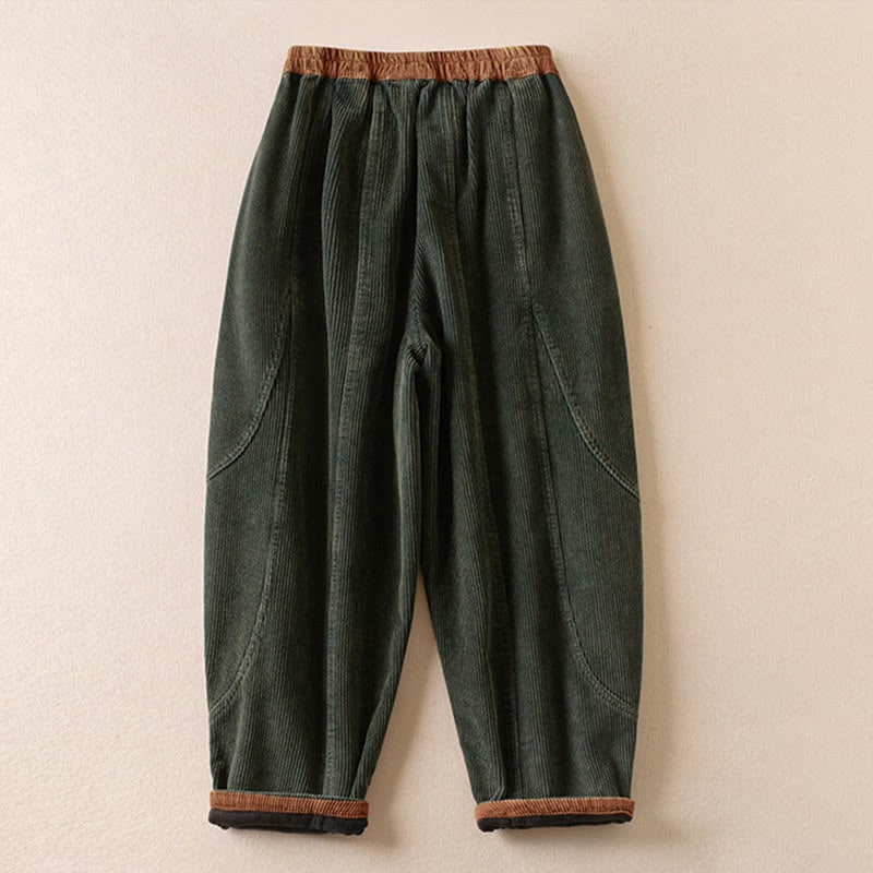 Forest green corduroy harem pants, side view 3