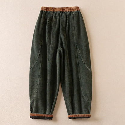 Forest green corduroy harem pants, side view 3