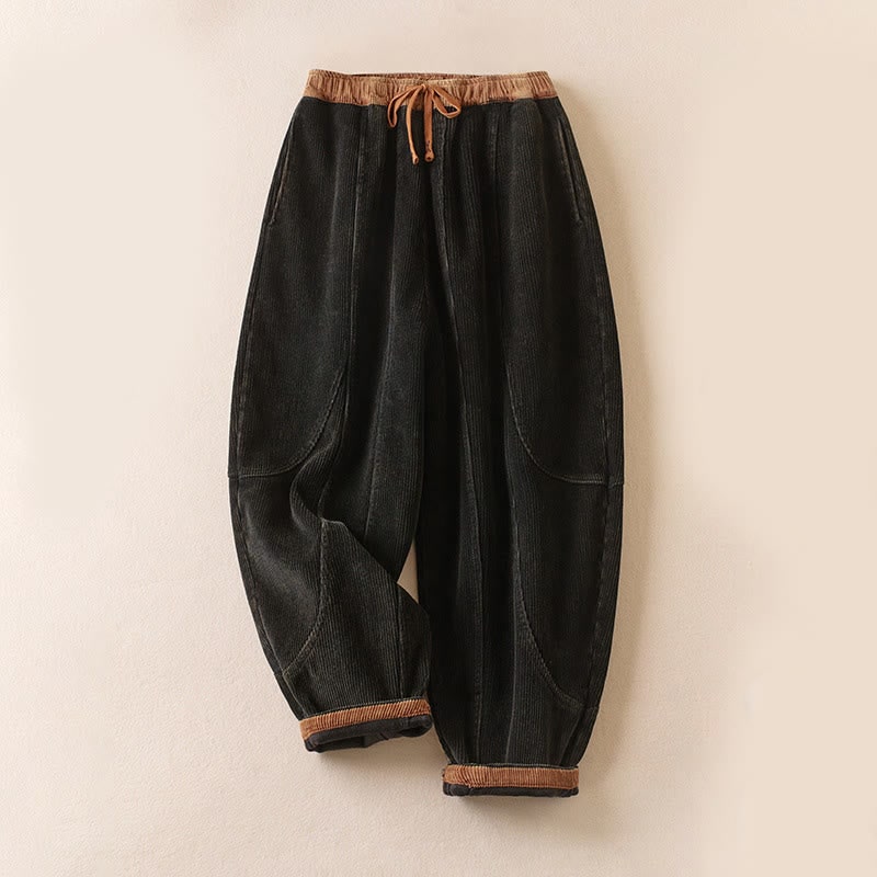 Black corduroy harem pants, front view 5
