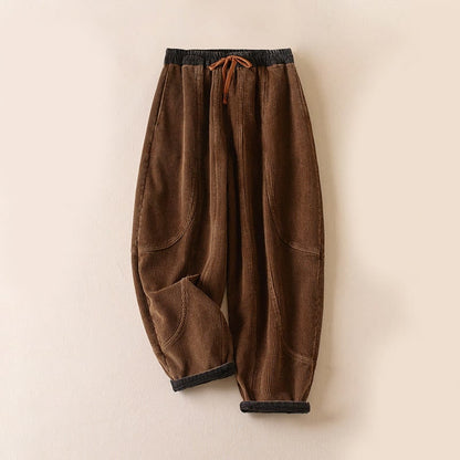 Saddle brown corduroy harem pants, front view 7