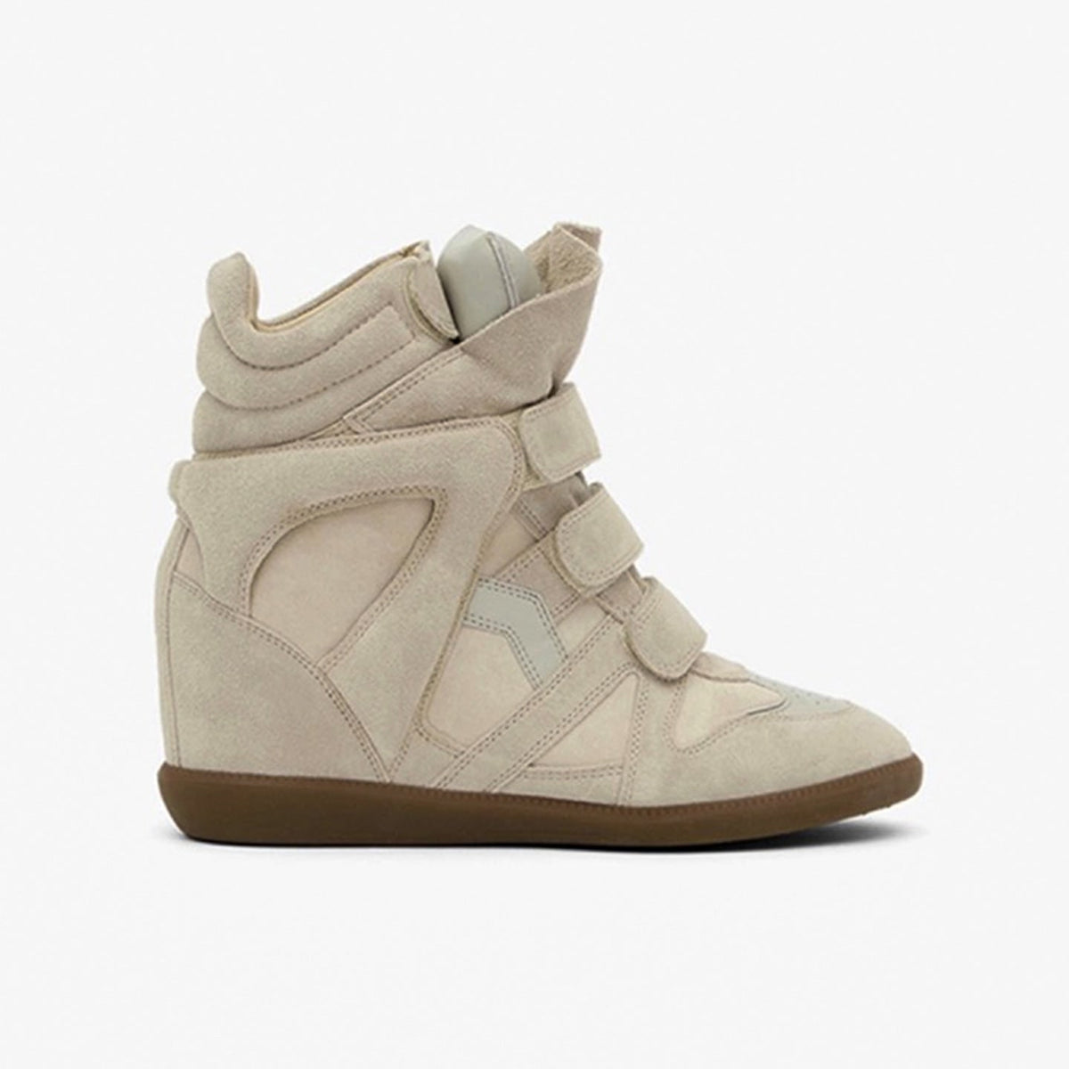 Single beige hidden wedge sneaker, side view 7