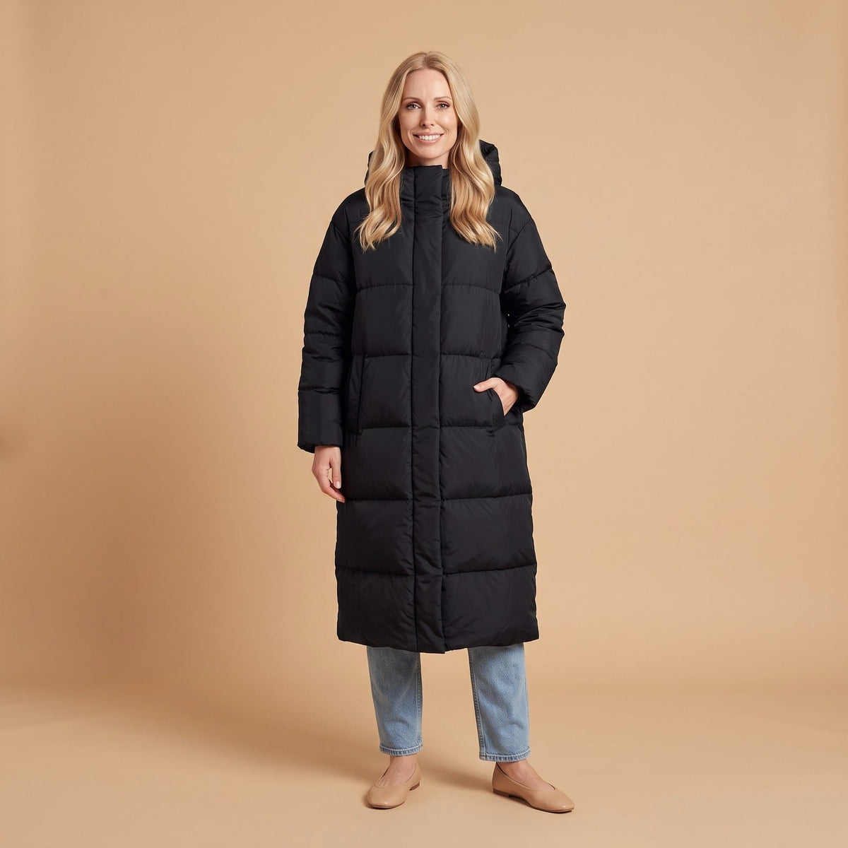 Women's Long Puffer Jacket, Hooded Quilted Winter Jacket with Loose Fit