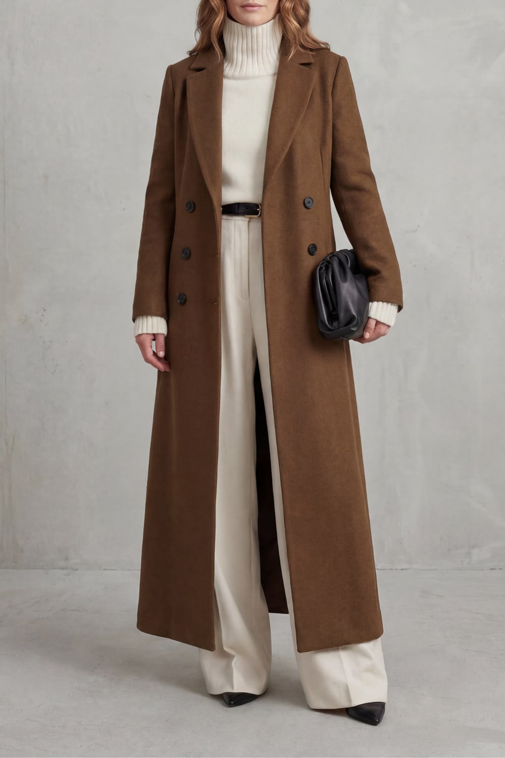 Brown long tailored double-breasted coat 5