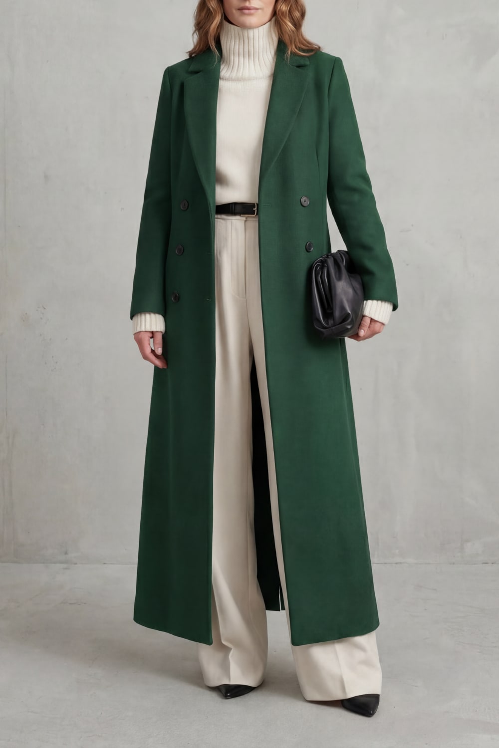 Green long tailored double-breasted coat 9