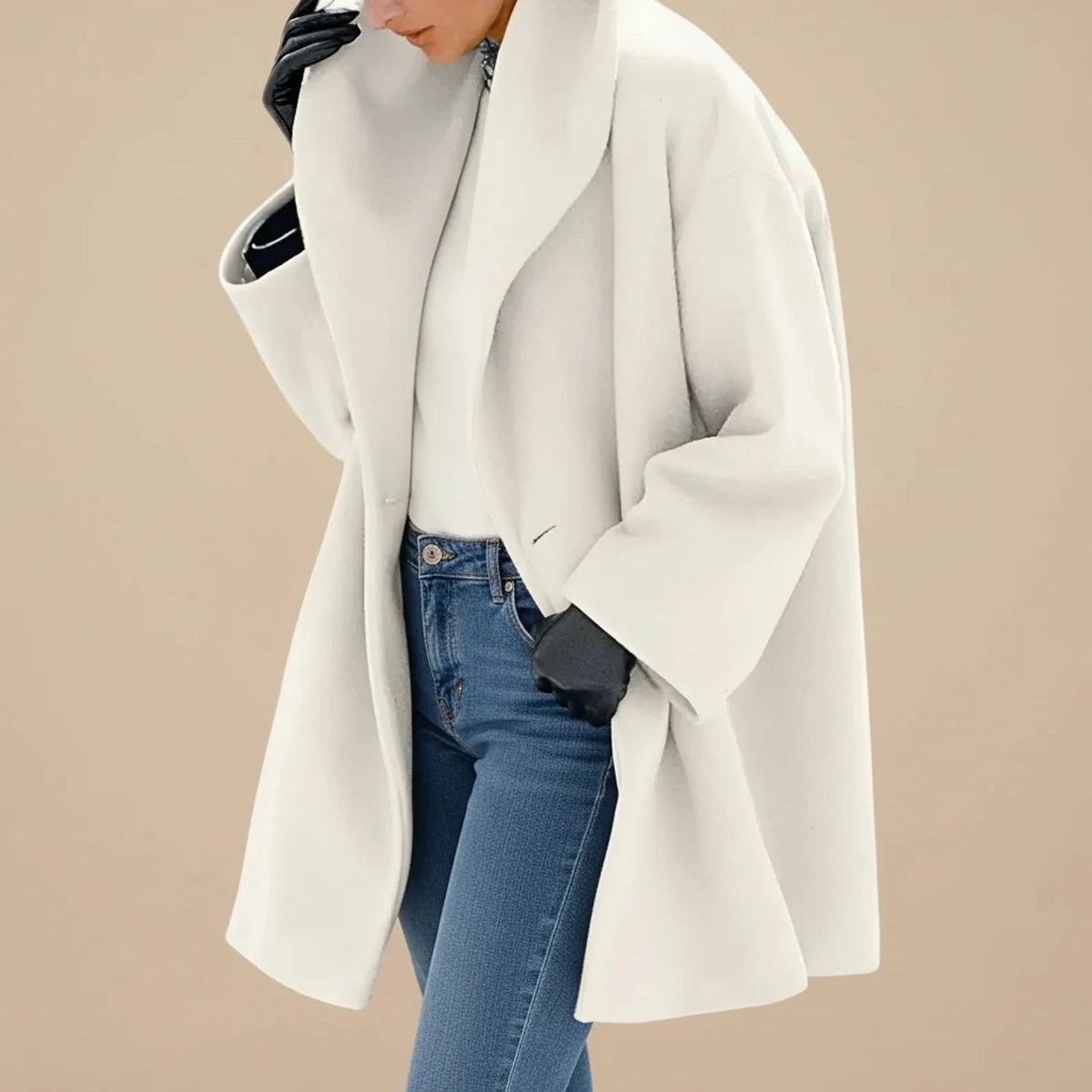 White A-line winter coat with wide collar 3