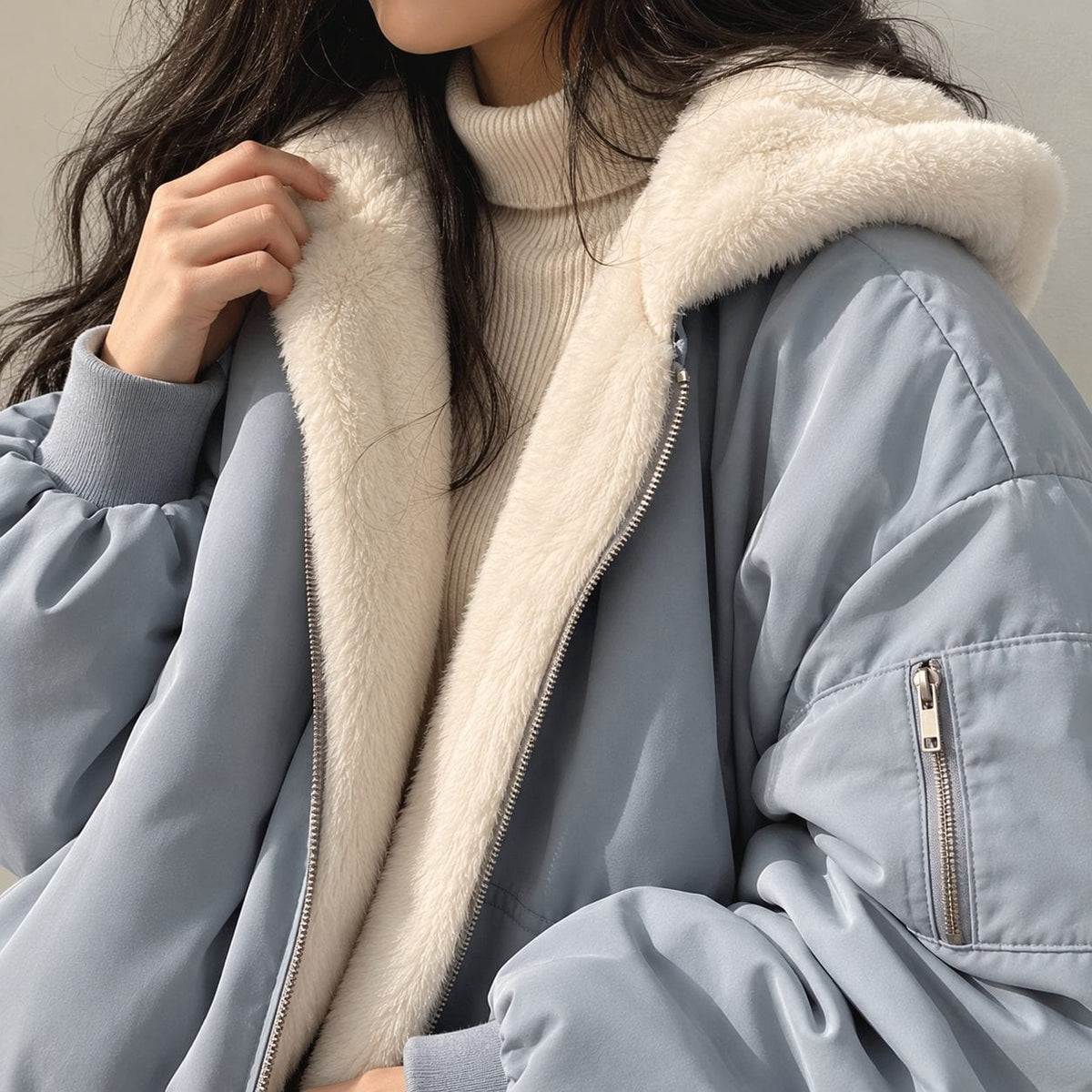 Blue reversible jacket with a soft cream lining 3