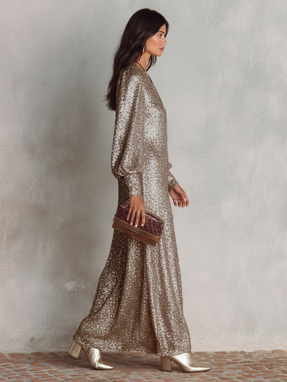 Champagne maxi gown, side view 5