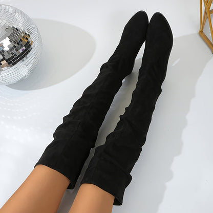 Black over-the-knee boots, close-up of the shaft 3