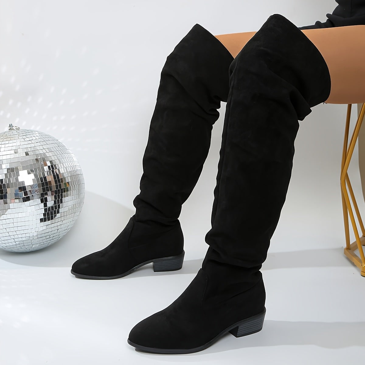 Black over-the-knee boots, worn 6